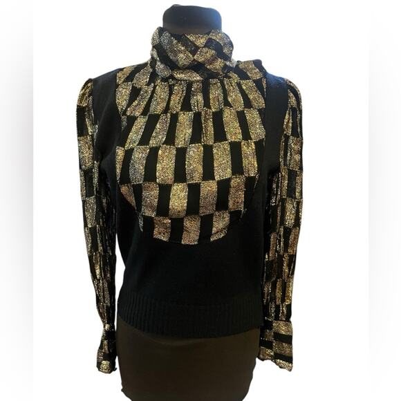 Vtg Rainbow Metallic Glam Whimsigoth Maximalist Turtleneck Sweater Womens Size M - Picture 1 of 11